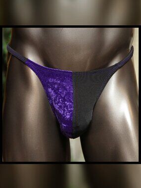 Mens Half Velvet Split Pouch Thin Sides Thong Handmade